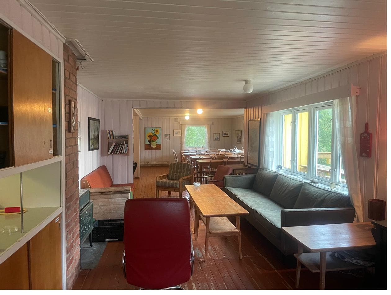 Stue med peis og sofaer